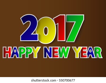eps 10 vector 2017 banner with colorful cut paper effect. Realistic greeting card design with paper cuttings isolated on brown background. Clip art graphic illustration background