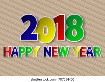 eps 10 vector 2018 banner with colorful cut paper effect. Happy New Year 2018. Realistic greeting card design with paper cuttings isolated on brown background. Clip art graphic illustration background