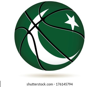 EPS 10 Vector. 3D basket ball with Pakistan flag on white.