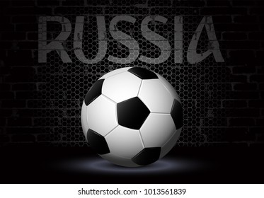 eps 10 vector 3d football ball isolated on brick wall background. Russia graffiti style writing. Editable sport poster for web, print. UEFA EURO 2024 tournament advertising poster. Sport event banner