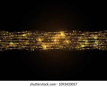 Eps 10 vector abstract background with shiny golden wavy lines sparkling lights bokeh circles