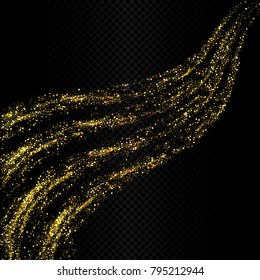 Eps 10 vector abstract shiny golden glitter texture wave isolated on dark transparent background