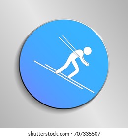 eps 10 vector Alpine Skiing Speed sport icon. Winter sport activity pictogram for web, print, mobile. White athlete sign isolated on blue button. Hand drawn competition symbol. Graphic design clip art