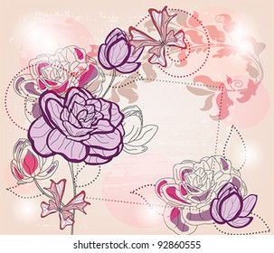 Eps 10 vector - artistic composition with roses, butterflies and space for text - layers separated - easily editable