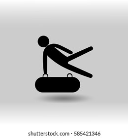 eps 10 vector Artistic gymnastics Pommel Horse sport icon. Summer sport activity pictogram for web, print. Black athlete sign isolated on gray. Hand drawn competition symbol. Graphic design clip art