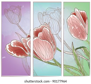 EPS 10 vector - artistic panel with tulips or set of banners in different colors