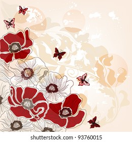 Eps 10 vector - artistic postcard with hand drawn poppies and space for text - layers separated - easily editable