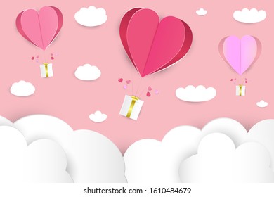 EPS 10 vector. Balloon in a shape of paper cut heart. Valentines day concept.