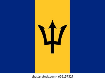 eps 10 vector Barbados state national flag background. Original true colors symbol. Horizontal blue and yellow stripes icon with emblem. Graphic design sign mockup. Editable template for web, print