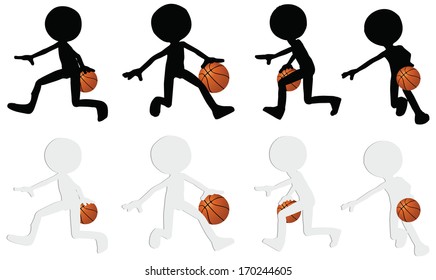 EPS 10 vector basketball players silhouette collection in dribble position 
