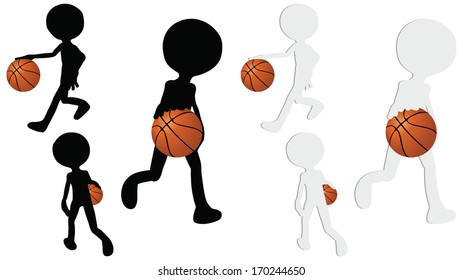 EPS 10 vector basketball players silhouette collection in dribble position 