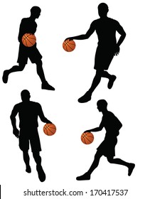 EPS 10 vector basketball players silhouette collection in dribble position 