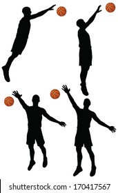 EPS 10 vector basketball players silhouette collection in block position