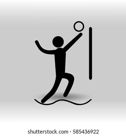 eps 10 vector Beach Volleyball sport icon. Summer sport activity pictogram for web, print, mobile. Black athlete sign isolated on gray. Hand drawn competition symbol. Graphic design clip art element