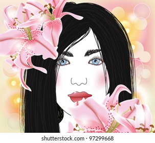 EPS 10 vector - beautiful woman with lilies