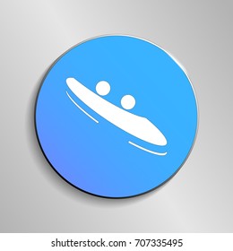 eps 10 vector Bobsleigh sport icon. Winter activity pictogram for web, print, mobile. White athlete sign isolated on blue button. Hand drawn competition symbol. Graphic design clip art illustration