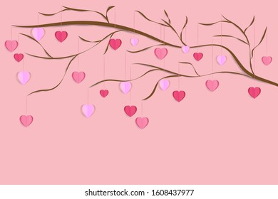 EPS 10 vector. Branch with paper cut hearts instead of leaves.