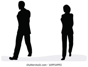 EPS 10 Vector. Business man and woman walking - isolated over a white background.