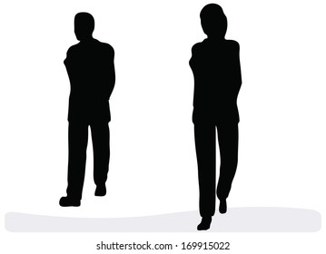 EPS 10 Vector. Business man and woman walking - isolated over a white background.