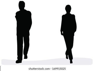 EPS 10 Vector. Business man and woman walking - isolated over a white background.