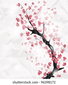 EPS 10 vector - cherry blossom branch painted in an oriental style with space for text