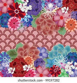 Eps 10 vector - colorful oriental background with big peony flowers