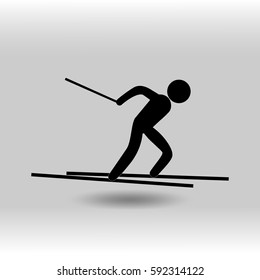 eps 10 vector Cross-country Skiing sport icon. Winter sport activity pictogram for web, print, mobile. Black athlete sign isolated on gray. Hand drawn competition symbol. Graphic design clip art