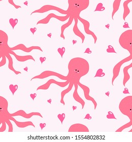 EPS 10 vector. Cute seamless pattern with kawaii octopus.