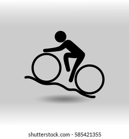 eps 10 vector Cycling Mountain Bike sport icon. Summer sport activity pictogram for web, print, mobile. Black athlete sign isolated on gray. Hand drawn competition symbol. Graphic design clip art