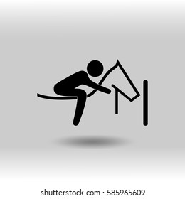 eps 10 vector Eventing horse sport icon. Summer sport activity pictogram for web, print, mobile. Black athlete sign isolated on gray. Hand drawn competition symbol. Graphic design clip art element