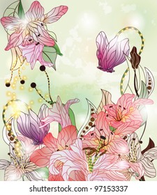 EPS 10 vector - fairy tale garden with different kinds of flowers