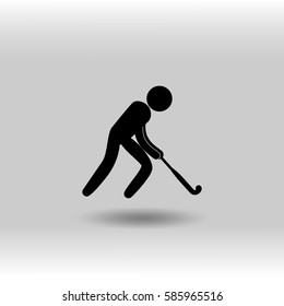 eps 10 vector Field hockey sport icon. Summer sport activity pictogram for web, print, mobile. Black athlete sign isolated on gray. Hand drawn competition symbol. Graphic design clip art illustration