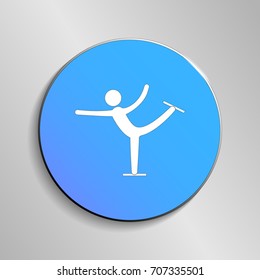 eps 10 vector Figure Skating sport icon. Winter activity pictogram for web, print, mobile. White athlete sign isolated on blue button. Hand drawn competition symbol. Graphic design clip art element