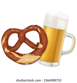 EPS 10 vector file with brown pretzel and glass of beer