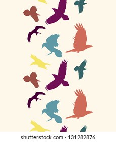 EPS 10 vector file. Colourful birds silhouettes vertical seamless pattern. Raster version available in my portfolio