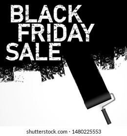 EPS 10 vector file illustration with paint roller in dark color painting text BLACK FRIDAY SALE on white background