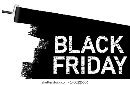 EPS 10 vector file illustration with paint roller in dark color painting text BLACK FRIDAY on white background