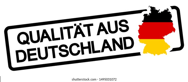 EPS 10 vector file illustration stamp with frame colored black, silhouette of germany with national flag colors and text in german quality from germany