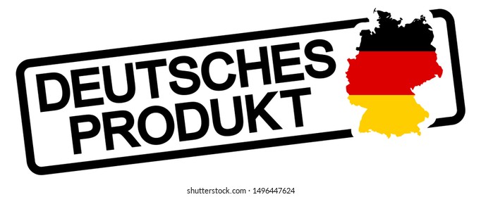 EPS 10 vector file illustration stamp with frame colored black, silhouette of germany with national flag colors and text german product (in german)