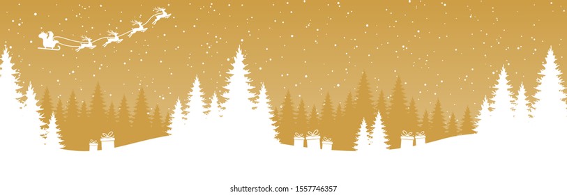 EPS 10 vector file showing simple christmastime background with typical XMAS elements, fall of snow and colored background with flying Santa and some reindeers