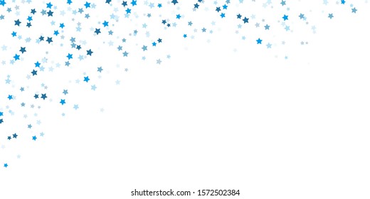EPS 10 vector file showing falling confetti snow stars upper left corner background for christmas time colored blue for xmas and new year concepts