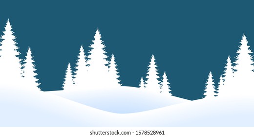 EPS 10 vector file showing christmas time nature landscape background with snow fields, firs and colored background