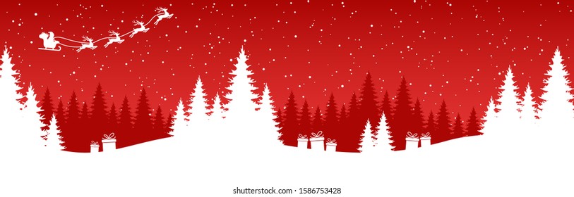 EPS 10 vector file showing simple christmastime background with typical XMAS elements, fall of snow and colored background with flying Santa and some reindeers