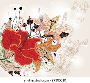 EPS 10 vector - floral background with big hibiscus flower