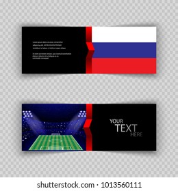 eps 10 vector football set of flyers layout template. Front, back flyer side isolated on transparent. Russia football cup 2018 promotion advertising material for web, print. Soccer world sport event