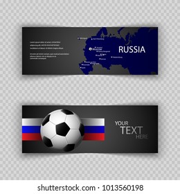 eps 10 vector football set of flyers layout template. Front, back flyer side isolated on gray. Russia football cup 2018 editable promotion advertising material for web, print. Soccer world sport event