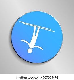 eps 10 vector Freestyle Skiing Aerials sport icon. Winter activity pictogram for web, print, mobile. White athlete sign isolated on blue button. Hand drawn competition symbol. Graphic design clip art