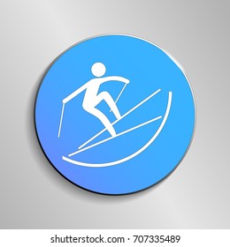 eps 10 vector Freestyle Skiing Halfpipe sport icon. Winter activity pictogram for web, print, mobile. White athlete sign isolated on blue button. Hand drawn competition symbol. Graphic design clip art