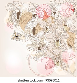 Eps 10 vector - fully decorated background with orchids and space for text - layers separated - easily editable