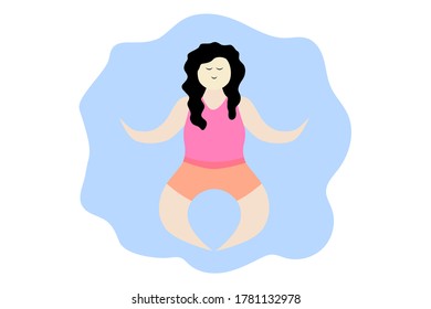 EPS 10 vector. A girl doing yoga or meditation. Cute cartoon lady.